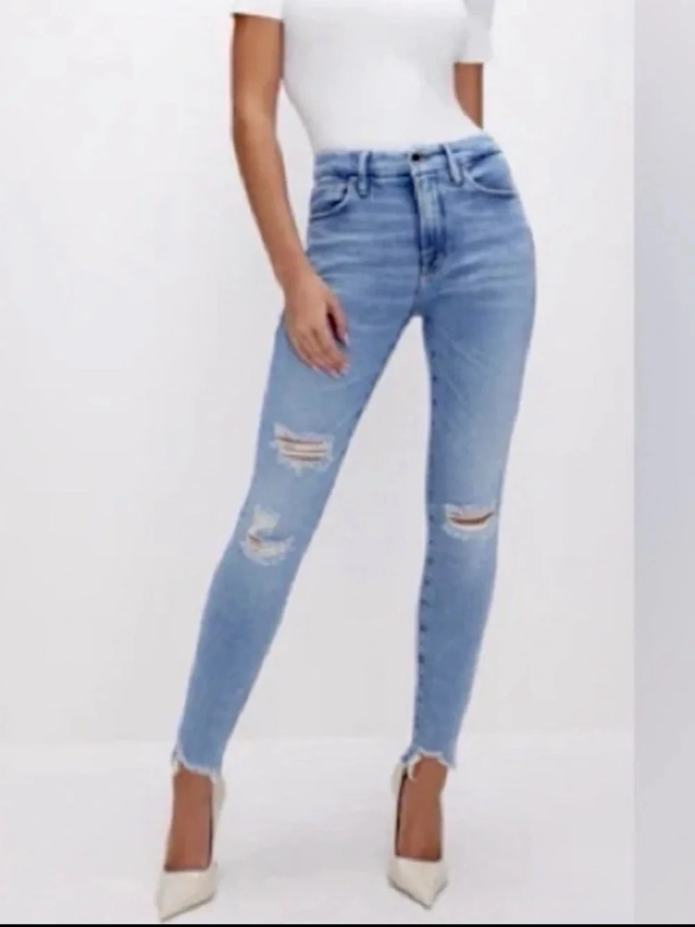 GOOD AMERICAN GOOD LEGS BLUE FRAY SKINNY JEANS 8 / 29